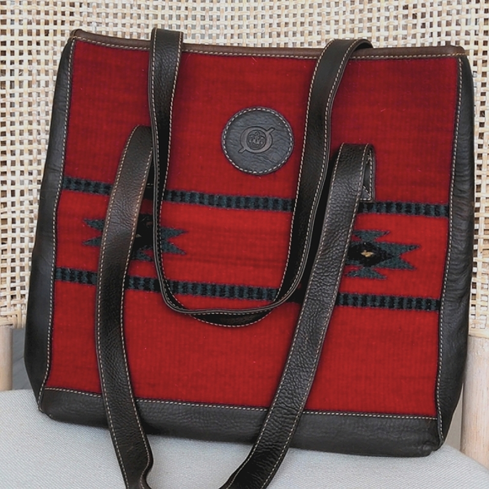 Women’s Red Leather-Trim Tote Bag